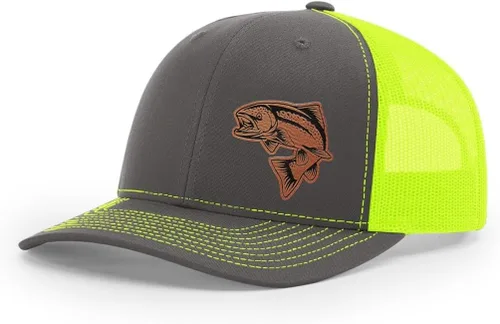 Vista 21 de Sombrero de pesca de salmón con parche de cuero grabado láser Richardson 112 Snapback Trucker Cap