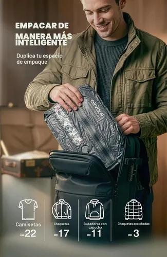 Vista 5 de AirVault - Bolsa de viaje de compresión al vacío reutilizable para maleta y mochila, reciclada, IPX8, impermeable, ahorradora de espacio