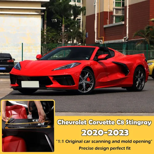 Vista 6 de Kit de decoración de tira de calcomanías de fibra de carbono real 3D suave para centro de automóvil, interruptor de CA, compatible con Corvette C8
