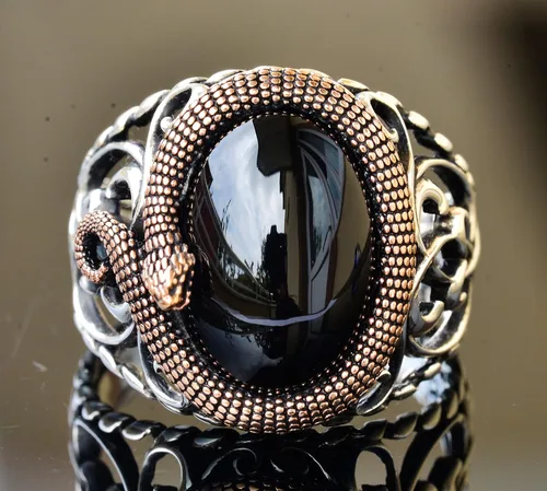 Vista 2 de Enigmatic Serpent 925K Sterling Silver Men's Gemstone Ring - Symbolic Power & Handcrafted Intricacy