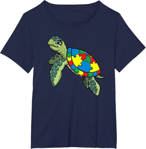 Vista 31 de Turtle Puzzle Pieces for Autism Awareness Kids Women Teacher T-Shirt Asphalt Grey