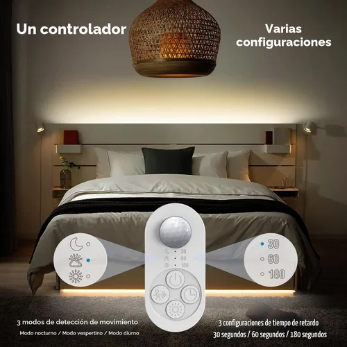 Vista 5 de Luces de Escalera con Doble Sensor para Interiores, Tira de Luz para Escalones Activada por Movimiento Enchufable para Interiores con Atenuador