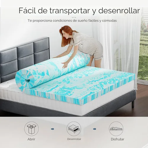 Vista 3 de [Usado] DUMOS Cubrecolchón de espuma viscoelástica tamaño individual, 3 pulgadas de grosor, almohadilla de gel refrescante con infusión de gel