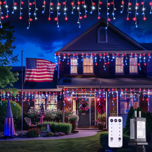 Vista 31 de JMEXSUSS 400 luces LED de Navidad de carámbano de 38.8 pies con control remoto, tira de luces multicolor para exteriores enchufables, 8 modos