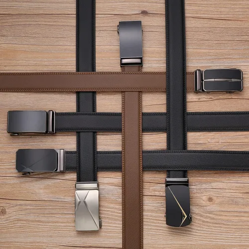 Vista 4 de SENDEFN Cinturón de cuero para hombre con hebilla de trinquete automática, cinturones casuales de 1 38 pulgadas de ancho, ribete ajustable