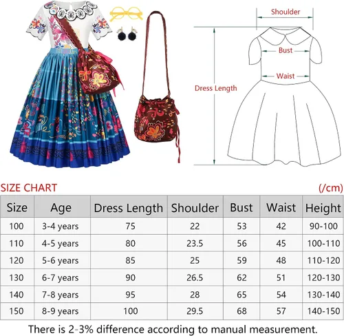 Vista 7 de WIOLETA Princess Costume Dress for Girls Mirabel Clothes Dress Kids with Accessories Birthday Halloween Cosplay