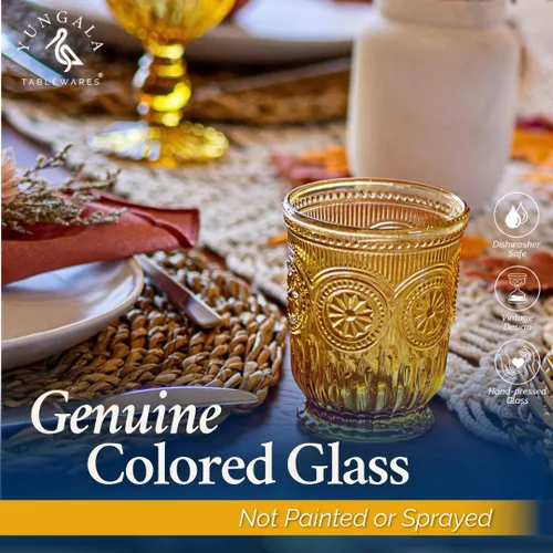Vista 5 de Juego de vasos de beber ámbar Yungala, conjunto de 6 vasos de vidrio ámbar, vasos pequeños de agua de 8 oz, vasos de hobnail aptos