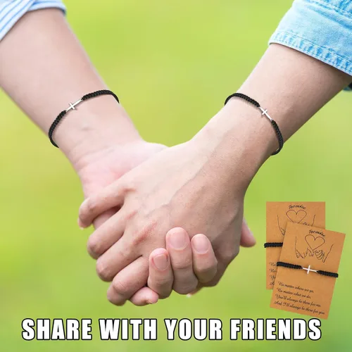 Vista 4 de Sasylvia 50 juegos de pulseras de cruz al por mayor cristianas Jesús amistad ajustable tarjeta cruz religiosa pulsera con dijes trenzadas