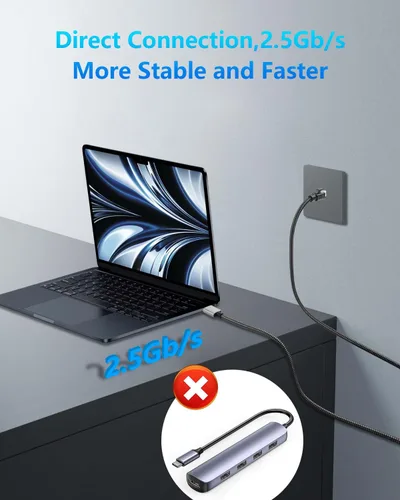 Vista 2 de CERRXIAN Cable Ethernet USB A a 2.5 Gbps de 6.5 pies, adaptador Gigabit RJ45 LAN a tipo A, convertidor de cable de red Cat directamente conectado a