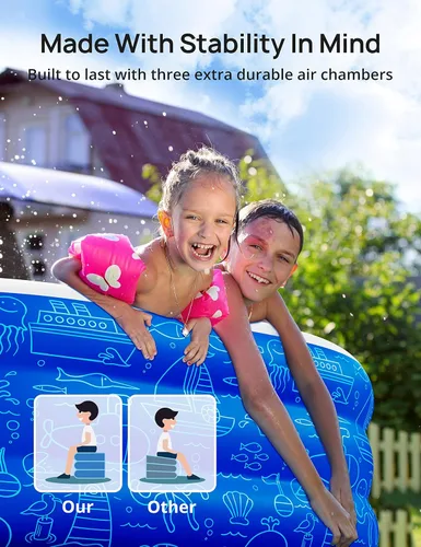 Vista 5 de Piscina inflable grande con toldo, 150 x 70 x 20 pulgadas, piscina inflable de tamaño completo para niños y adultos, piscina infantil con sombrilla