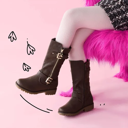 Vista 2 de DREAM PAIRS - Botas de invierno para montar en motocicleta para niñas, con forro de piel sintética, altura hasta la rodilla, tallas ToddlerLittle