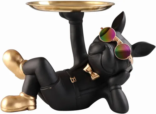 Vista 14 de Resin Bulldog Tray Statue Animal Sculpture Storage Bank Coin Dog French Table Home Candy for Decorations Home Decor Office Cute Butler Statues(Black)