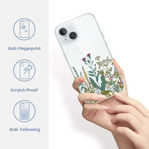 Vista 2 de Funda diseñada para iPhone 15 Plus, diseño de flores silvestres, diseño de plantas silvestres, funda transparente de teléfono para mujer para iPhone