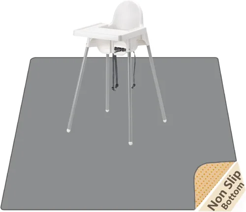 Vista 9 de Tapete de salpicaduras para bebé debajo de la silla alta, tapete de salpicaduras de 51 x 51 pulgadas, tapete impermeable y lavable, protector