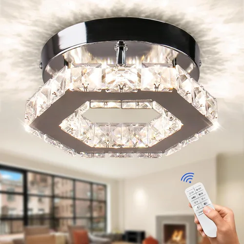Vista 11 de Mini Lámpara de Araña LED de Cristal - Lámpara de Techo Empotrada Regulable Moderna con Control Remoto - Pequeña Lámpara de Araña de Estrella