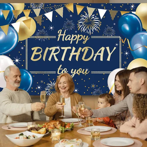 Vista 5 de Decoración de feliz cumpleaños telón de fondo para fotos para niños y niñas 1 telón de fondo de feliz cumpleaños, 1 rollo de cinta con globos