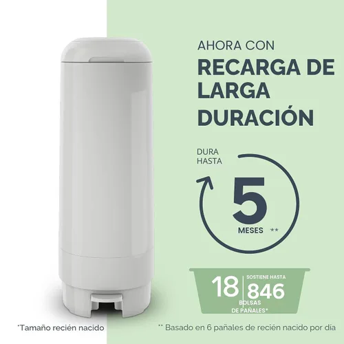 Vista 4 de Diaper Genie Signature Pail (gris) incluye 1 rollo de recarga fácil con 18 bolsas Capacidad para hasta 846 pañales de tamaño recién nacido por