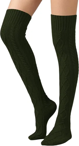 Vista 10 de SherryDC Calcetines de punto trenzado hasta el muslo para mujer, medias de bota extra largas de invierno, calentadores de piernas 1 - Blanco