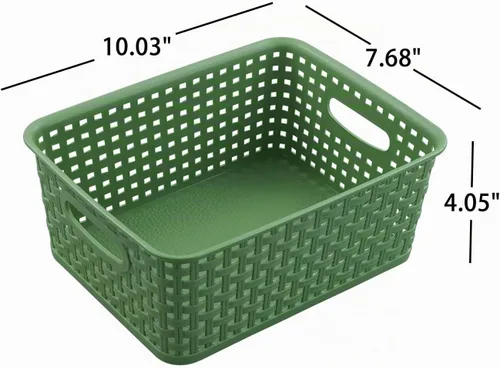 Vista 3 de Sadstory - Cesta de almacenamiento tejida de plástico verde, 6 paquetes