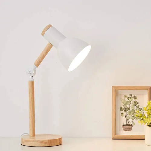 Vista 5 de Lámpara de escritorio moderna de madera con pantalla metálica ajustable - Lámpara de mesita de noche y negro para oficina, estudio, dormitorio