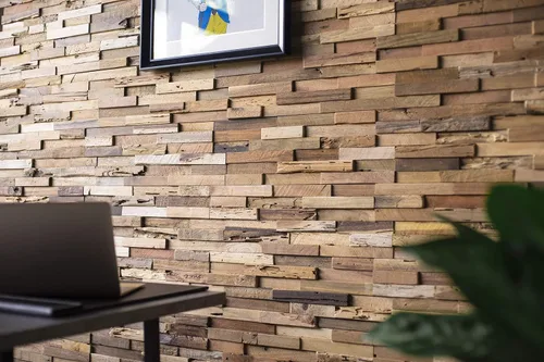 Vista 5 de WoodyWalls - Paneles de pared de madera de granero recuperada en 3D, instalación de pegamento y clavos, juego de 10 paneles premium