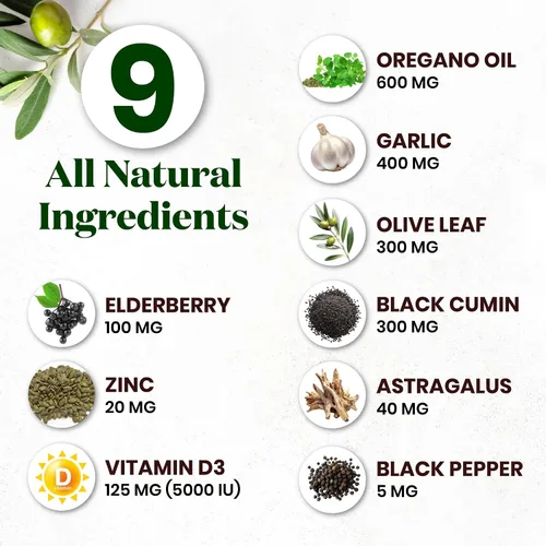 Vista 3 de Superfood MD Aceite de orégano Extracto de ajo, hoja de olivo, aceite de semilla negra, astrágalo, para mujeres y hombres, 60