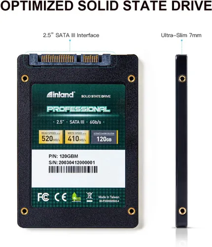 Vista 3 de INLAND Professional 120GB SSD 3D NAND SATA III 6Gb/s 2.5" 7mm Unidad interna de estado sólido (120GB)