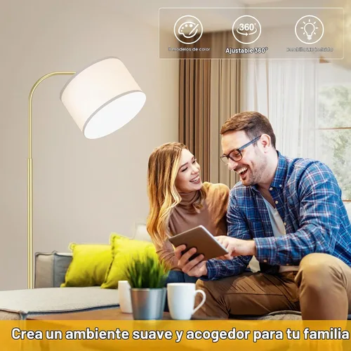Vista 6 de Lámparas de pie de arco para sala de estar con 3 temperaturas de color, lámpara de pie moderna para leer con bombilla de 9 W incluida, lámpara