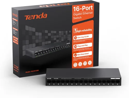 Vista 8 de Tenda Conmutador Gigabit de 16 puertos, conmutador Ethernet no administrado