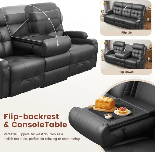 Vista 153 de Sofá de Dos Plazas Reclinable, Sofá Reclinable de Masaje con Gran Capacidad de Peso, Silla de Dos Plazas para RV en Liquidación con Consola, USB