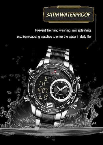 Vista 5 de NAVIFORCE Reloj para hombre reloj de cuarzo digital de doble pantalla multifuncional de acero inoxidable