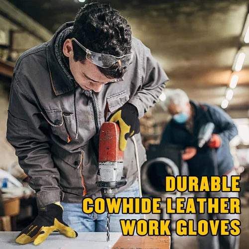 Vista 2 de AIGEVTURE Mens Leather Gardening Gloves Cowhide Leather Work Gloves Mechanics Construction