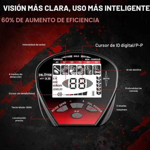 Vista 3 de DR.ÖTEK Detector de metales ligero para adultos, multifunción con pinpointer, gran bobina impermeable para mayor profundidad con LCD retroiluminado