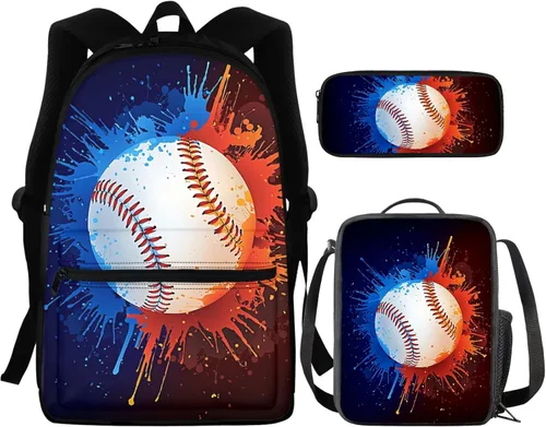 Vista 22 de FOR U DESIGNS Fuego baloncesto impreso niños escuela mochilas viaje mochila libro bolsa