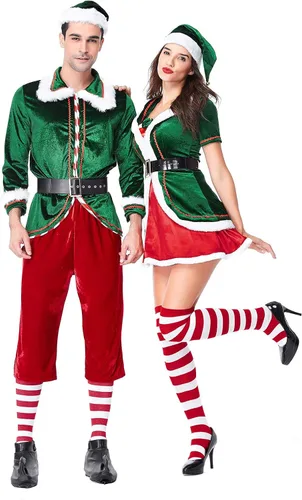 Vista 4 de GRAJTCIN Disfraz de elfo de Navidad para hombre, 6 piezas de disfraz de elfo verde ayudante de Papá Noel para hombre