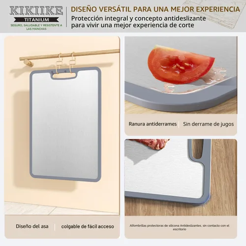 Vista 3 de Tabla de Cortar de Titanio de Doble Cara con Borde de Silicona Antideslizante Tablas de Cortar de Titanio Puro para Cocina - Tabla de Cortar
