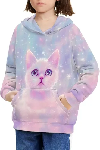 Vista 14 de Ystardream - Sudaderas para niñas adolescentes con bolsillo, sudaderas de manga larga para niños 0 Lindo Axolotl Rosa