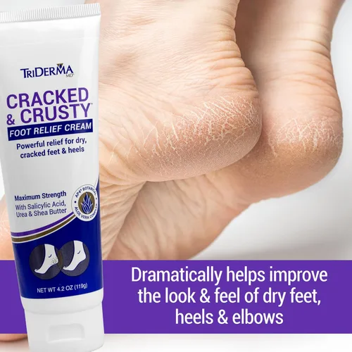 Vista 2 de TriDerma Cracked & Crusty™ Crema para pies saludables hidrata, suaviza y cura los pies secos, talones agrietados y codos secos con ácido salicílico
