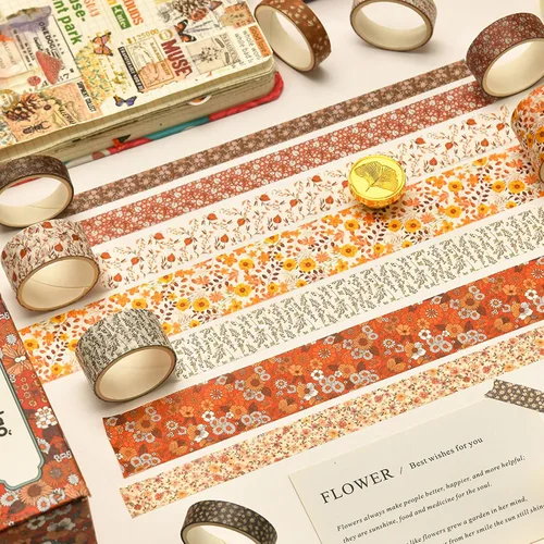 Vista 3 de 12 rollos de cinta washi con flores, juego de cinta adhesiva artística floral, cinta decorativa de jardín en flor para manualidades, niños, álbumes