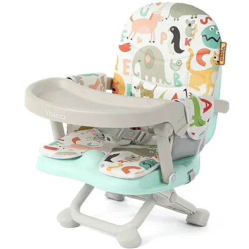 Vista 12 de YOLEO Silla alta para bebé, asiento elevador para mesa de comedor, sillas altas plegables con alturas ajustables, asiento elevador de viaje con Verde