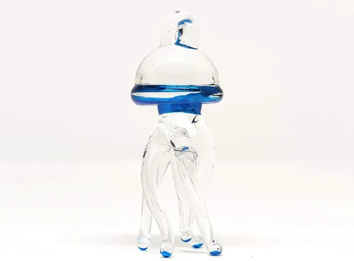 Vista 3 de Figuras diminutas de medusas de vidrio soplado, pintado a mano, animales marinos, regalo coleccionable para decorar adorno (azul transparente)