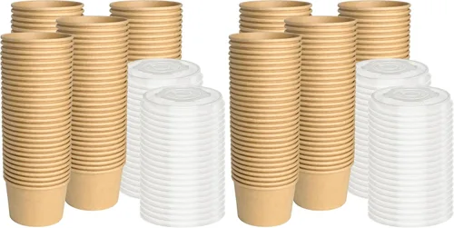 Vista 9 de ESSENTIAL Vasos de papel para helado con tapas, 50 cuencos de papel de 8