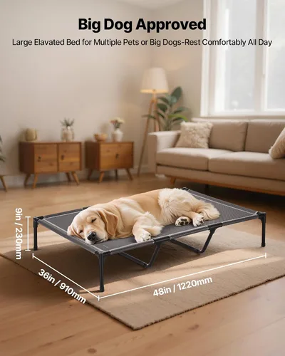 Vista 4 de VEVOR Cama elevada para perros grandes, catre elevado portátil con marco de metal de acero y malla Teslin transpirable, cama hamaca elevada