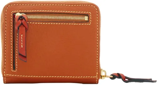 Vista 4 de Dooney & Bourke Billetera, billetera pequeña con cremallera alrededor de grano de guijarros, Caramelo, Cartera con cremallera