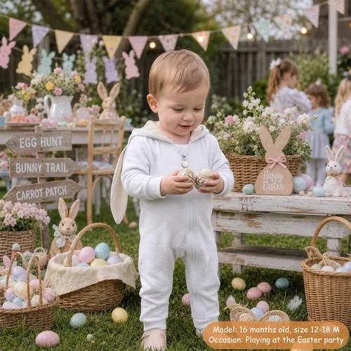 Vista 6 de Simplee Kids Enterizo con diseño de conejo de Pascua con capucha, para bebé, overol con cremallera y orejas largas A-af-h-blanco