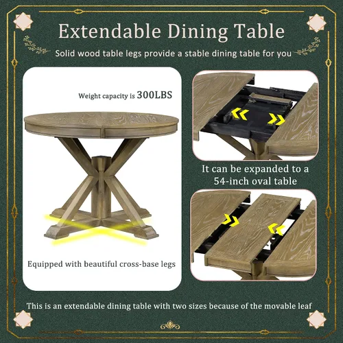 Vista 3 de Merax Juego de mesa de comedor de 5 piezas, mesa extensible con 4 sillas tapizadas para comedor y sala de estar, muebles funcionales de cocina