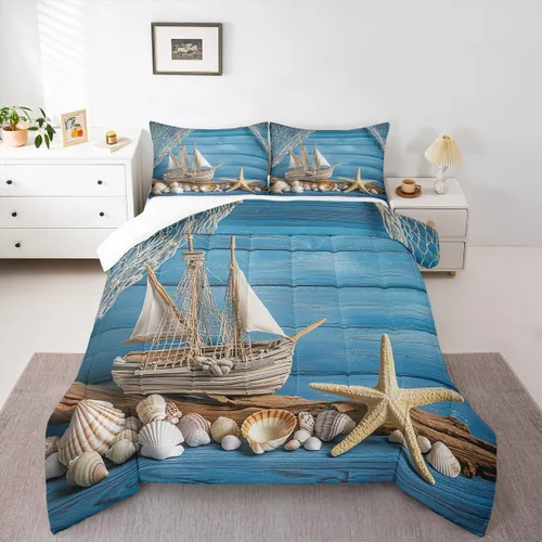Vista 36 de Erosebridal Edredón náutico costero, juego de ropa de cama y colecciones de playa de verano, estilo clásico, edredón de plumón oceánico
