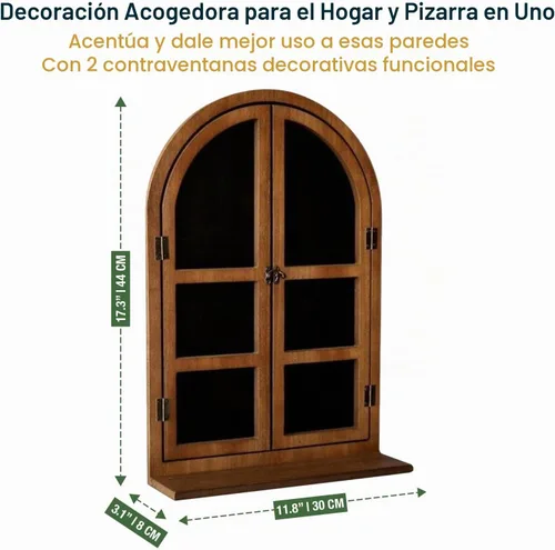Vista 3 de Marco de madera rústico con marco de madera arqueada, decoración de pared con alféizar de ventana y persianas, decoración de ventana de pared