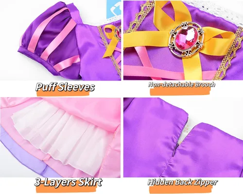 Vista 5 de Uplus ME Disfraz de princesa para niñas, manga abombada, color morado, disfraz de Halloween para fiestas