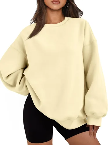 Vista 22 de EFAN Sudaderas de gran tamaño para mujer, cuello redondo, casuales, para Albaricoque